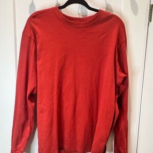 Uniqlo Men's XL Long Sleeve crew neck Red T-shirt burnt orange fitted